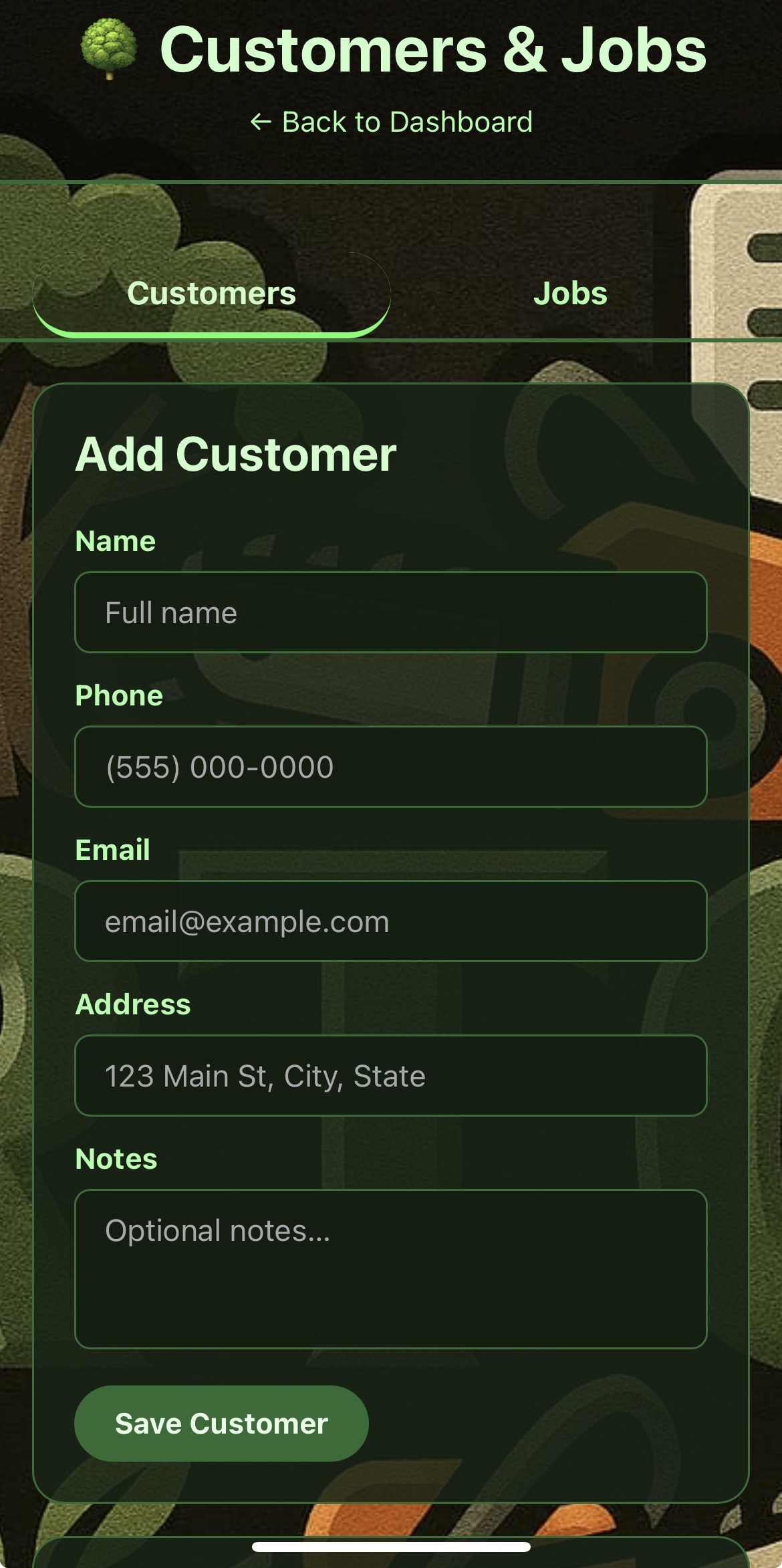 Customers and Jobs Page Screenshot